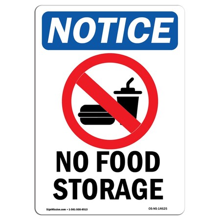 Signmission OSHA Notice, 7" Height, No Food Storage Sign With Symbol, 7" X 5", Portrait OS-NS-D-57-V-14625